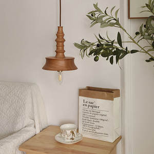 Lustre en bois massif rétro français fait à la main, style zen chinois, hauteur réglable, LED - Product Image 2