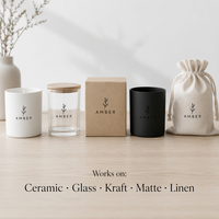 Autocollant de transfert UV personnalisé, noir mat et blanc, pour étiquettes de bougies en verre et céramique, logo étanche, faible MOQ 50 pièces, marquage artisanal