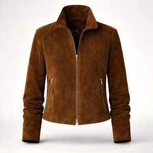 Chaqueta bomber informal de gamuza para mujer, chaqueta de gamuza con cremallera frontal, abrigo estilo camionero con cremallera, chaqueta transpirable a prueba de viento - Product Image 1