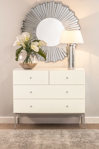 Commode contemporaine en verre <span class=keywords><strong>blanc</strong></span> biseauté trempé et chrome, tables consoles pour le salon, le <span class=keywords><strong>couloir</strong></span>, décoration intérieure - Product Image 4