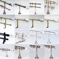 Ensemble de tringles à rideaux en aluminium doré avec embouts en cristal, réglable, pour hôtel, style moderne, double support, simple