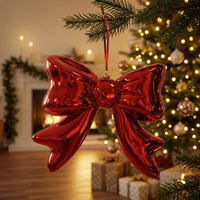 Ornement de Noël en plastique en forme de nœud de 40 cm |   Décoration suspendue en forme de nœud avec finition miroir rouge pour arbre et décorations de fêtes, fabriquée au Guangdong