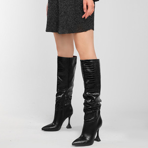 Nouveauté 2025, bottes à talons chaton plissées pour femmes, bottes mi-hautes pour femmes sexy, automne-printemps - Product Image 4