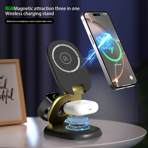 Station de charge magnétique sans fil RGB 3 en 1, <span class=keywords><strong>chargeur</strong></span> rapide 23W pour iPhone, <span class=keywords><strong>Apple</strong></span> Watch, AirPods, support réglable, OEM ODM - Product Image 2