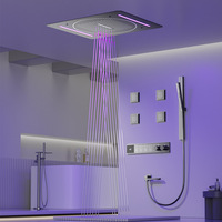 Ensemble de douche caché multifonctionnel à LED Robinets thermostatiques Finition chromée Corps en laiton Céramique Murale intégrée Douche de pluie au plafond