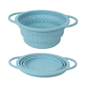 Free Sample Silicone Foldable Round Collapsible Colander Kitchen Plastic Fruit Vegetable Washing Drain Basket