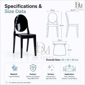 เก้าอี้พลาสติกสีดำทรงโมเดิร์น รุ่น Ghost Chair แบบชิ้นเดียว พนักพิงรูปไข่ สำหรับงานแต่งงาน งานเลี้ยง งานอีเว้นท์ ให้เช่า ขายส่ง - Product Image 3