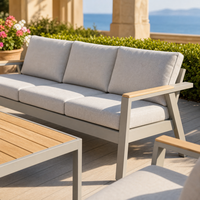 Canapé de jardin en aluminium pour véranda, avec structure, protection contre les intempéries et coussins – Ensemble 7 pièces résistant aux intempéries