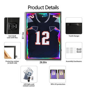 Cadre de présentation en boîte à ombre pour maillot de basket-ball, montage mural, noir, 24x32, écologique, durable, cadre photo, lumières LED colorées - Product Image 2