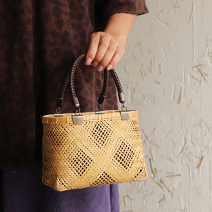 Bamboo Woven Bag <b>Mini</b> Leather Handle 25x9x20cm Bohemian Style Women's Storage Bag - Product Image 5
