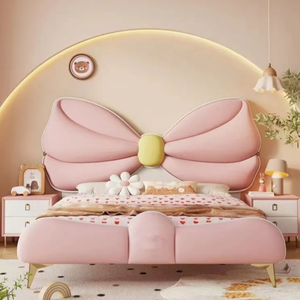 Letto Principessa con Fiocco in Pelle Rosa 1,5m Moderno Semplice Lussuoso Comodo Durevole <span class=keywords><strong>per</strong></span> Camera da Letto delle Bambine - Product Image 1
