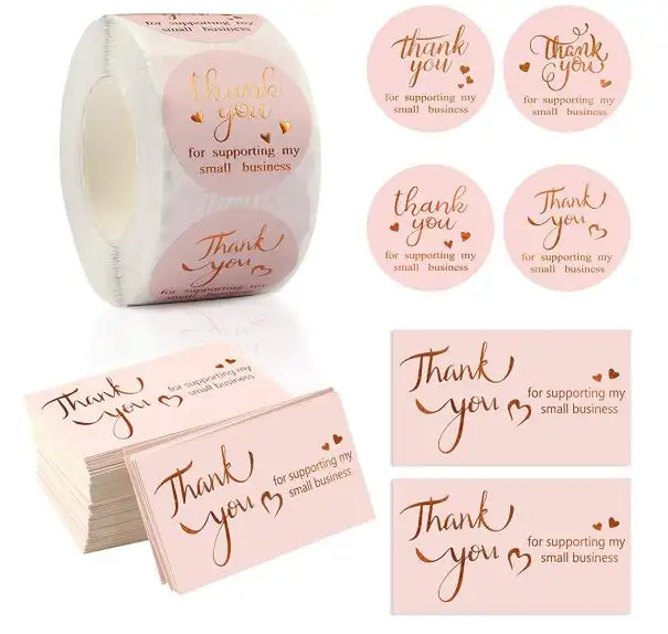 Custom High Quality Thank You Card Pink Packaging Logo Red Gold Thank You Business Cards