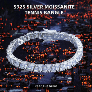 925 Sterling <b>Silver</b> Platinum Plated Moissanite Tennis <b>Bangle</b> Round Brilliant Cut Link <b>Bracelet</b> for Women's Wedding Party Gift - Product Image 2