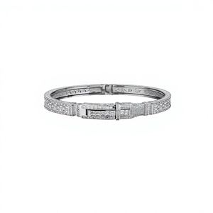 Oreliiuxe 925 <b>Silver</b> Cuban Link <b>Bangle</b> <b>Bracelet</b> <b>Silver</b> Plated Moissanite Inlay Brilliant Cut Luxury Hiphop Style Party Wedding - Product Image 2