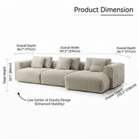Canapé modulaire en tissu moderne avec chaise longue en forme de L, style nuage, pour salon - Vente en gros