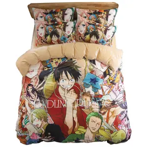 Kit de cama luffy narutos dragon ball, conjunto de roupa de cama de anime com 3 peças, fronha, colcha de edredão e capa de edredon