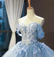 NDB10075 Robe de princesse tutu bleu couleur féerique, asymétrique à épaule dénudée, à traîne, élégante pour mariage, dîner et Quinceañeras