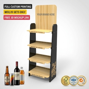 Présentoir de sol en bois personnalisé à 4 niveaux pour bières et boissons, étagère de point de vente avec logo pour brasserie, <span class=keywords><strong>magasin</strong></span> de bouteilles, promotion POP - Product Image 1