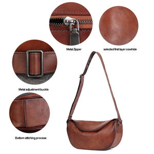 Bolso Bandolera de Cuero Marrón Oscuro Premium OEM, Estilo Dumpling, para Mujer - Product Image 3