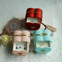 Boîte à bijoux créative en forme de pomme, boîte de rangement pour bagues en cuir PU de luxe, cadeau de noël et de saint-valentin