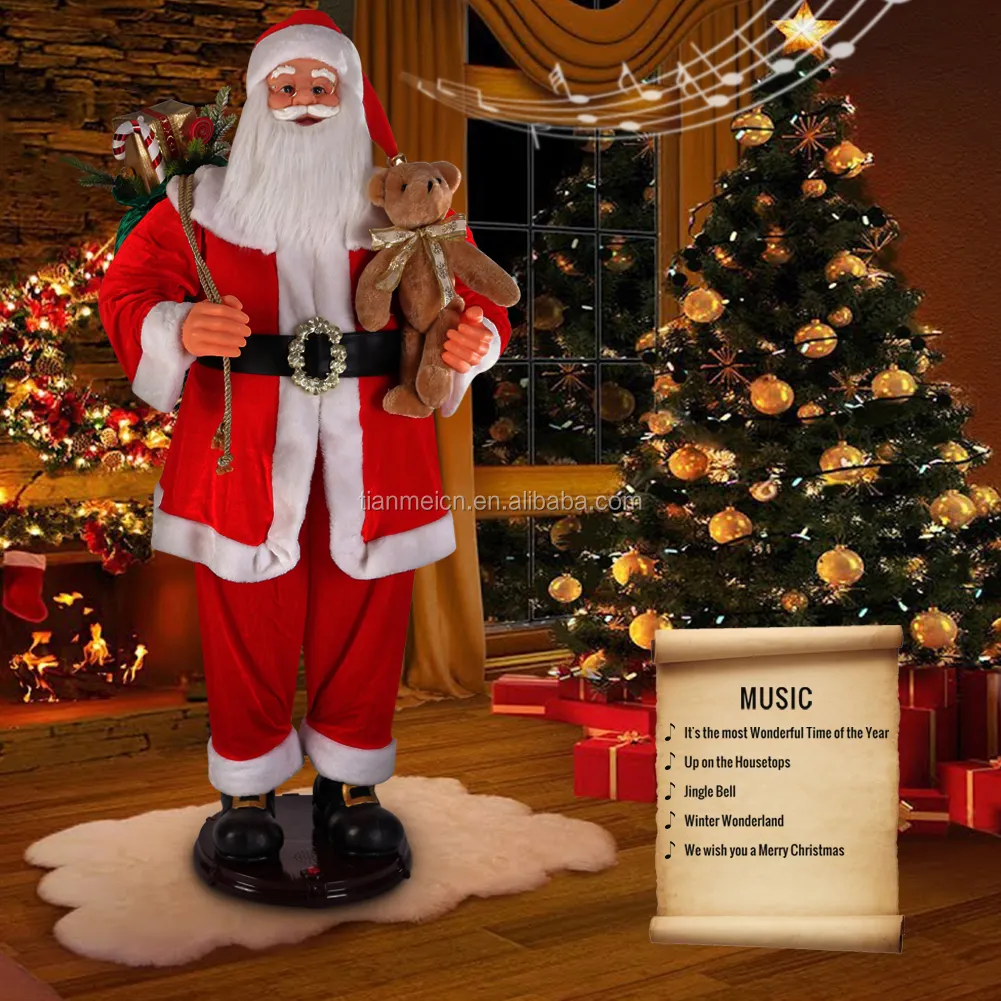 Santa Claus Animated 150cm Life Size Animated Navidad Rock Singing And Dancing Santa Claus Figurine Holiday Collapsible Decoration Collection Sensor