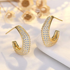 Orecchini a Cerchio Geometrici con Zirconi per Donne, Gioielli Eleganti e di Lusso, Regalo Quotidiano - Product Image 5
