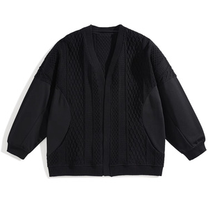 Cárdigan OEM personalizado de fábrica para hombre, suéter, Chaqueta larga de punto, abrigo térmico con cuello chal de lana - Product Image 1