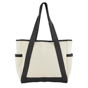 Large Canvas Tote <strong>Bag</strong>,White and Green, with Laptop Sleeve and <strong>Multiple</strong> <strong>Pockets</strong> - Product Image 3