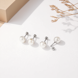 Orecchini a perno grandi con perle in acciaio inossidabile per donna - Product Image 3