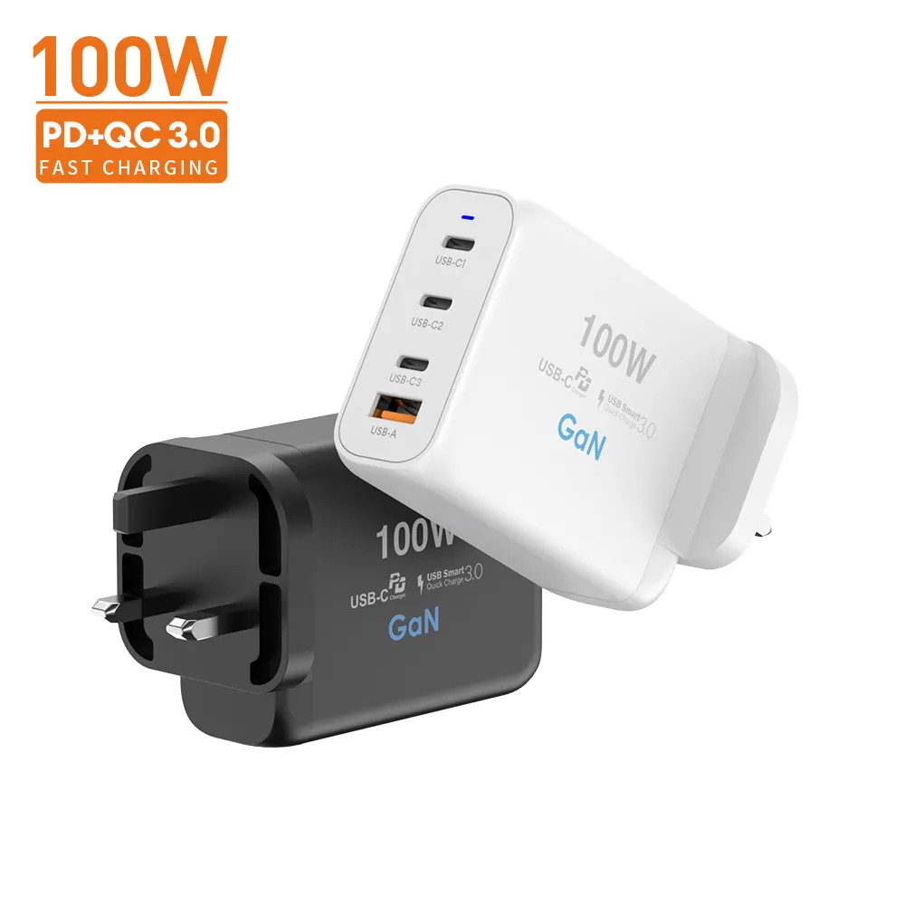 Square PD QC3.0 100w 65w pengisi daya Cepat EU US Plug adaptor USB untuk iPhone perjalanan telepon pengisi daya dinding untuk Huawei