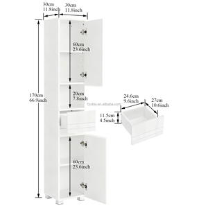 <strong>Tall</strong> Slim Modern Wood <strong>Bathroom</strong> Cabinet Open Compartments 1 Drawer Adjustable Shelves Space Saving <strong>Storage</strong> for Apartment Bedroom - Product Image 5