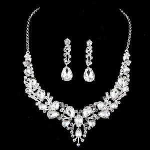 Conjunto de collar y pendientes de cristal austriaco para mujer, conjunto de joyería para novia, regalos para vestido de boda, novedad de 2022