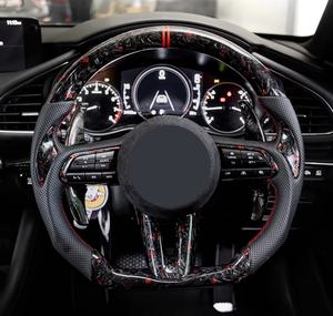 Volante de fibra de carbono personalizado para <span class=keywords><strong>Mazda</strong></span> 3 6 CX5 CX30-Actualización interior de estilo de carreras de línea roja - Product Image 1