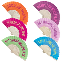 Vente chaude 23cm Fer Bois Ventilateur Brillant Tissu Pliant En Bois Ventilateur À Main avec Décoration Florale Cadeau Artisanat Promotion Activité