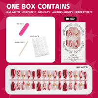 Faux ongles à presser rouge bordeaux, forme amande moyenne, avec motif lèvres et nœud doré, pour femmes, pour la Saint-Valentin, le quotidien et les soirées