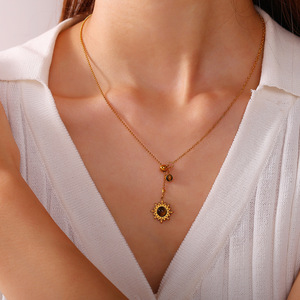 Collier Clavicule Dauphin Tournesol en Alliage de Zinc avec Sertissage clos, Bijou Cadeau - Product Image 4