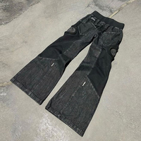 DIZNEW celana kustom kualitas tinggi hitam patchwork bootcut jeans celana untuk pria peregangan celana tangan kedua