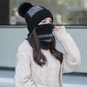 女士针织冬季豆豆领保暖时尚羊毛帽无限围巾帽子围巾套装7色 - Product Image 3