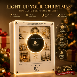 רעיון למתנה לחג המולד בהתאמה אישית של BRAVION - מגנט למקרר בצורת פטיפון מסתובב עם NFC, נגן מוזיקה לחובבי מוזיקה, מתנה לחג - Product Image 2