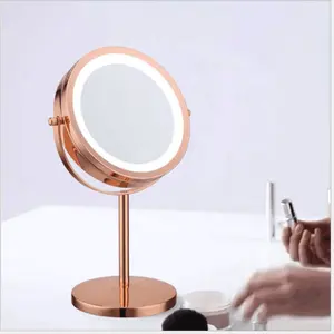 Led Tafel Rose Gouden Cosmetische Omkeerbare Make-Up Vergrootglas Spiegel Glas Professionele Verlichte Make-Up Spiegel Met Led Licht