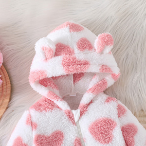 Ropa de Bebé Unisex, Mono de Felpa Cálido con Cierre y Lindo Estampado de Corazones, Ropa Casual para Bebés Gateando, Multicolor - Product Image 3