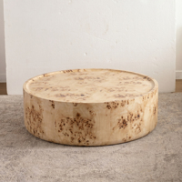 Table basse de style Mid-Century Modern en bois de placage de peuplier naturel, design tambour, pour un décor intérieur organique, ensembles de tables basses