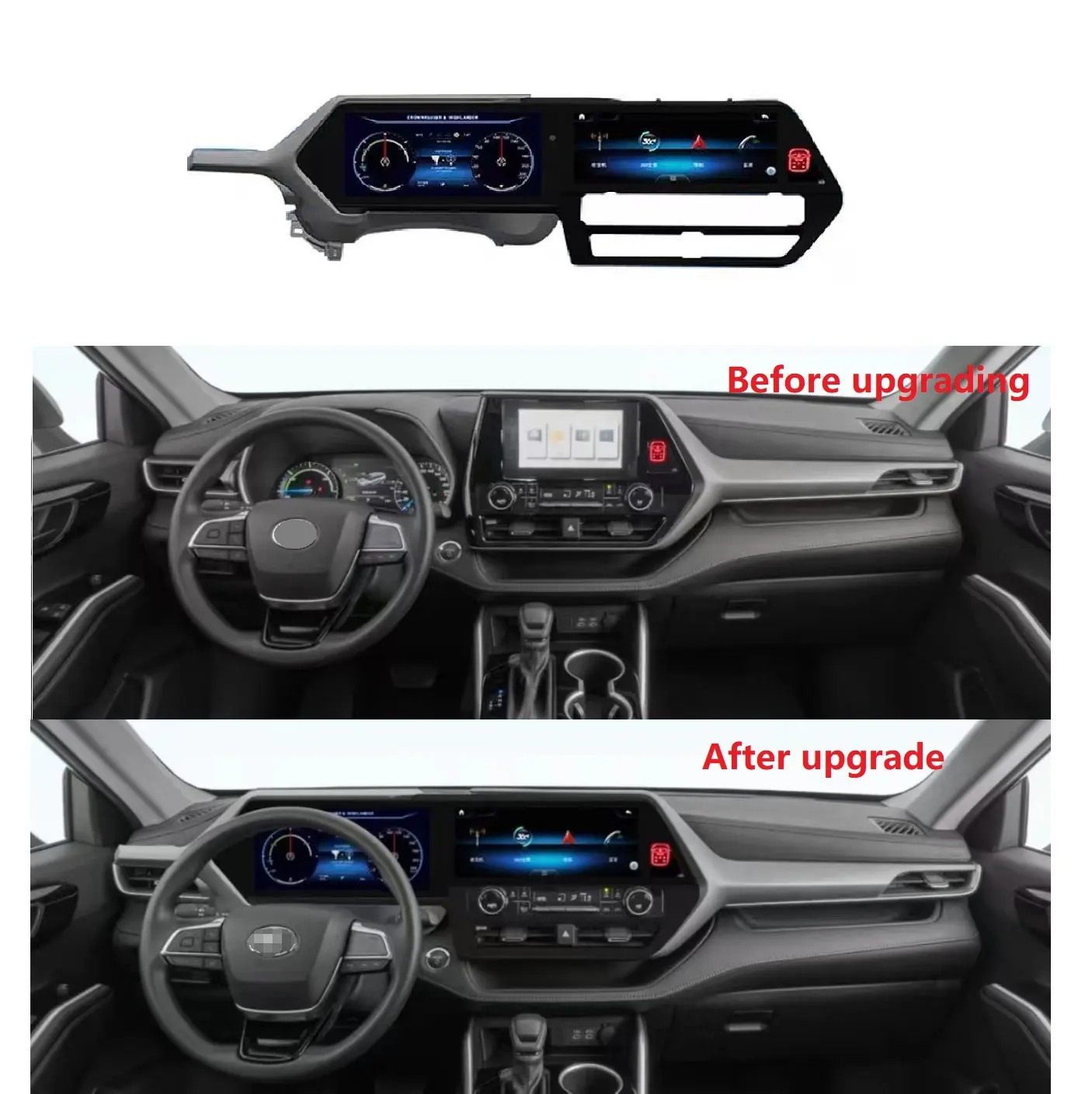टोयोटा हाईलैंडर 2022-2023 के लिए 12.3 इंच कार डिजिटल क्लस्टर हाईलैंडर के लिए 360 पैनोरमा कार डीवीडी प्लेयर