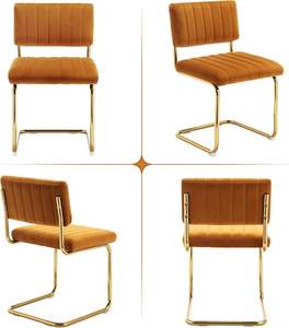 Midden Eeuw Modern Groen Fluwelen Eetkamerstoel Set Getufte Ruggen Brede Stoel Armloos Vrijdragend Ontwerp Voor Keuken Living Metaal - Product Image 3