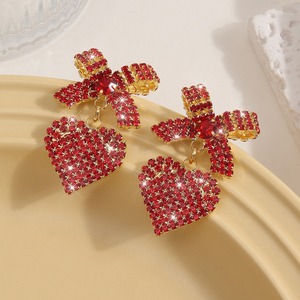 Popular <b>Red</b> Rhinestone Heart Pendant Stud <b>Earrings</b> for Women Versatile Design Sparkling Drop Fashionable Personality Jewelry - Product Image 2