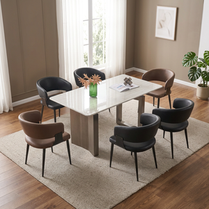 Modern Rectangle <b>Dining</b> <b>Table</b> Set 6 Seats Metal Legs Stone <b>Top</b> Stable Design <b>Dining</b> Room Furniture - Product Image 3