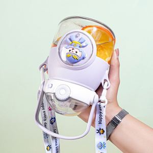900ml Eco-Friendly Cartoon Kids Cute Plastic Straw Water <b>Bottle</b> for Kindergarten Girls with Handle Strap - Product Image 4