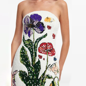 Vestido <span class=keywords><strong>de</strong></span> Noche Corto Blanco sin Tirantes con Cuentas Hechas a Mano y Bordado Floral - Product Image 3