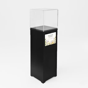 Vitrine carrée sur pied en acrylique sur mesure avec serrure pour boutiques, musées et présentoirs de plinthe - Product Image 1