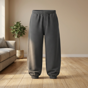 Pantalon de jogging décontracté pour homme en molleton de coton gris foncé à col ras du cou, coupe large, avec cordon de serrage et taille élastique, idéal pour l'hiver - Product Image 3